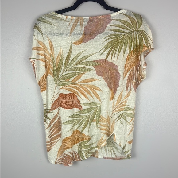 Tahari 100% Linen Green and Orange Tropical Short Sleeve Top Size Large - Picture 8 of 9